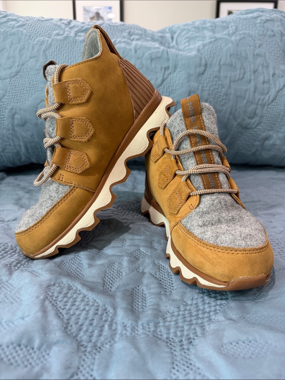 Sorel Tan and Gray Wool-Trim Hiking Boots